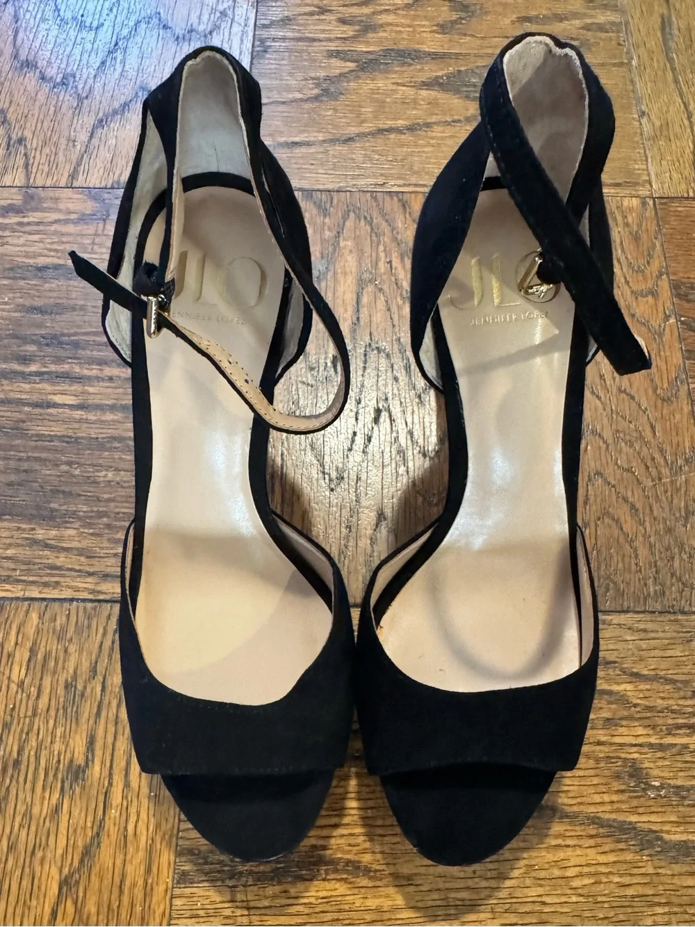 Jennifer Lopez Black High Heel Platform Pumps with Ankle Strap
